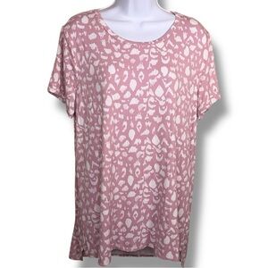 Large Ellen Tracy Pink White Leopard Print Tee Lightweight Top